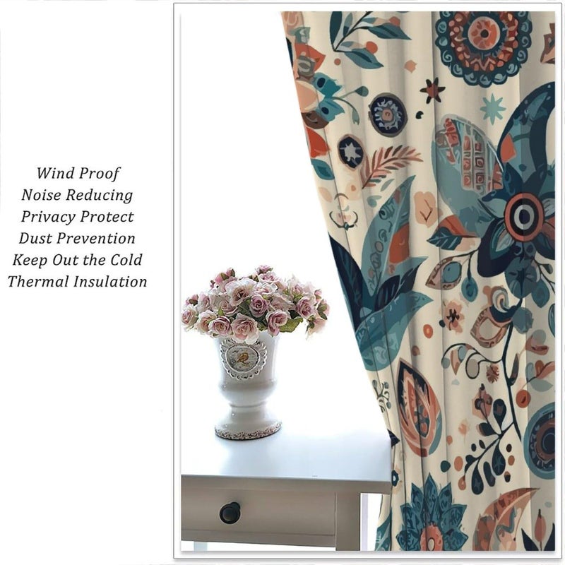 AuiMzoo Bohemian Floral Curtains, Vintage Floral Natural Botanical Peris Pattern Window Treatments, Blackout Curtains for Bedroom Living Room42X45 Inch - Image 2