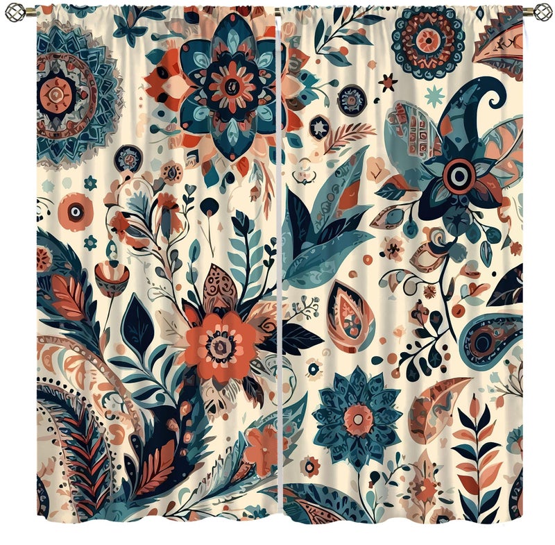 AuiMzoo Bohemian Floral Curtains, Vintage Floral Natural Botanical Peris Pattern Window Treatments, Blackout Curtains for Bedroom Living Room42X45 Inch - Image 1