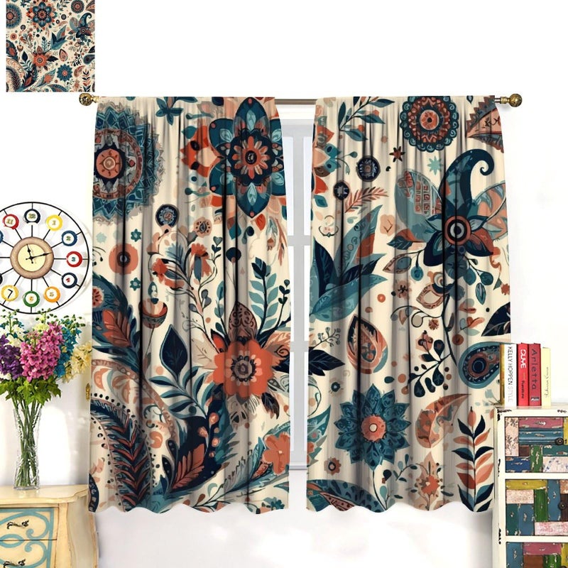 AuiMzoo Bohemian Floral Curtains, Vintage Floral Natural Botanical Peris Pattern Window Treatments, Blackout Curtains for Bedroom Living Room42X45 Inch - Image 3