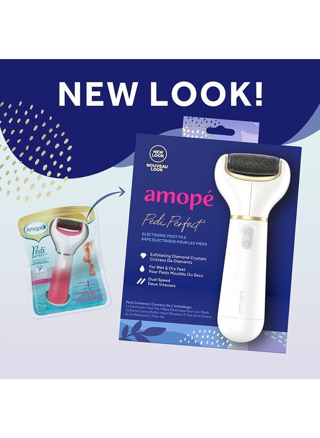 Amope - Amopé Pedi Perfect Electric Callus Remover Foot File w/ Diamond Crystals, Pedicure Tool for Feet, Removes Hard & Dead Skin, Feet Scrubber & Buffer, Splashproof, w/ Extra Coarse Roller Head, 1 Count - Image 1