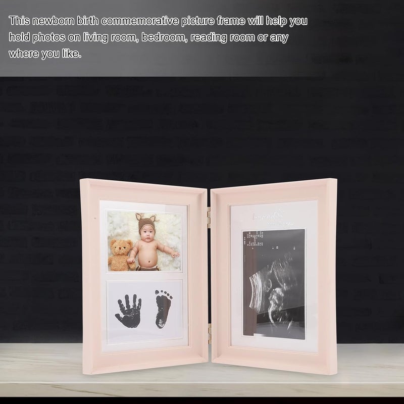 Abaodam Picture Frame Footprint and Keepsake, Pink Pvc Newborn Sonogram Photo Display Frame 31x21cm for Memory and Shower - Image 3