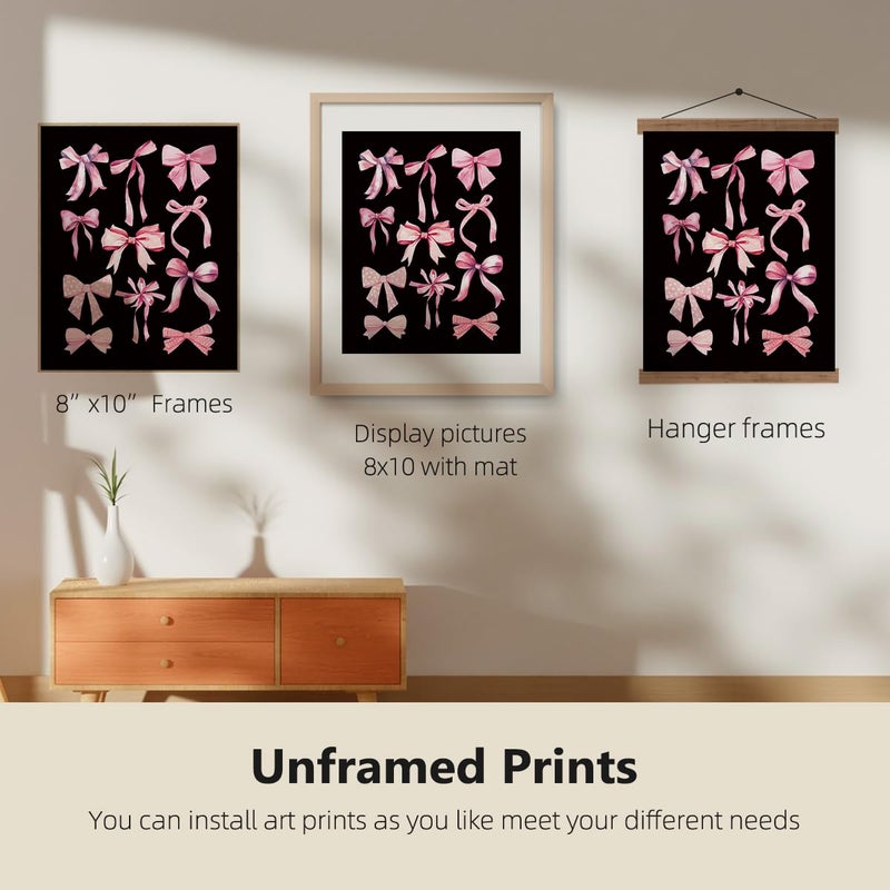 ETVISO Pink and Black Room Decor, Coquette Pink and Black Bow Wall Art Posters Set of 4, Dorm Decor for College Girls, Bow Room Bedroom Bathroom Wall Art Decor Aesthetic 8x10(Unframed) - Image 5