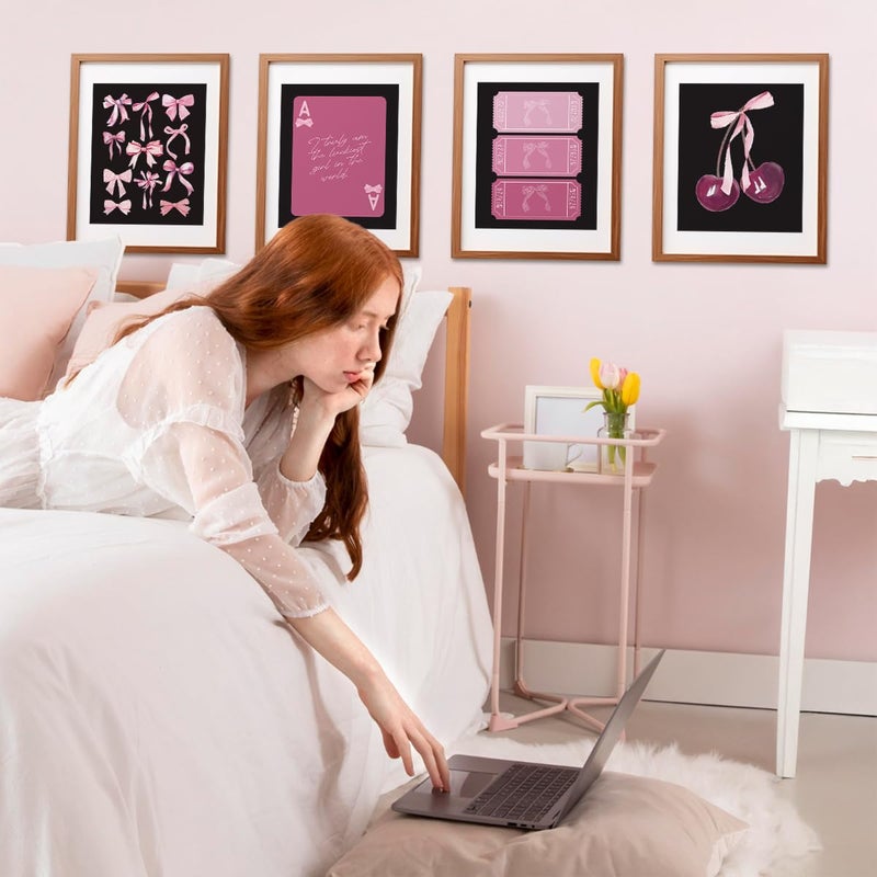 ETVISO Pink and Black Room Decor, Coquette Pink and Black Bow Wall Art Posters Set of 4, Dorm Decor for College Girls, Bow Room Bedroom Bathroom Wall Art Decor Aesthetic 8x10(Unframed) - Image 2