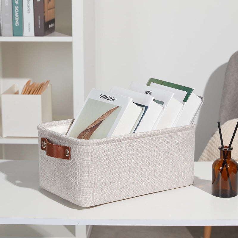 DULLEMELO Small Storage Basket for Shelves, Small Fabric Collapsible Rectangular Storage Bin for Shelves, Closets, Nursery, Home, Office, Empty Gift Basket (Beige) - Image 5