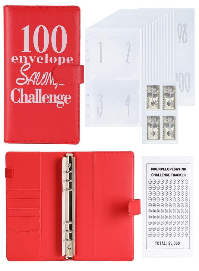 NICOOTH 100 Envelopes Money Saving Challenge Money Saving Binder 100 Envelope Challenge Binder Savings Binder Envelope A5 Savings Challenge Book (A5 Full red) - Image 1