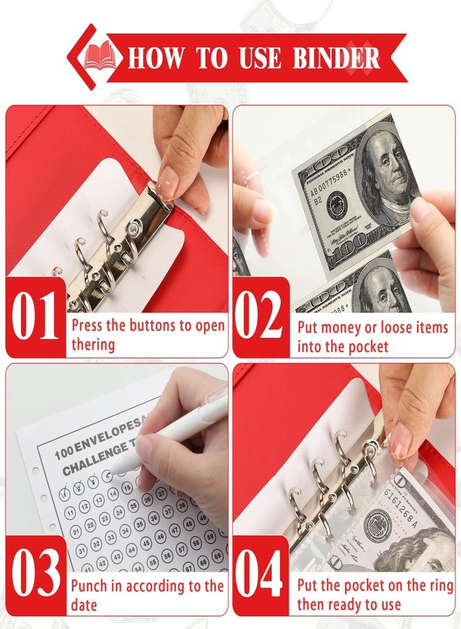 NICOOTH 100 Envelopes Money Saving Challenge Money Saving Binder 100 Envelope Challenge Binder Savings Binder Envelope A5 Savings Challenge Book (A5 Full red) - Image 3