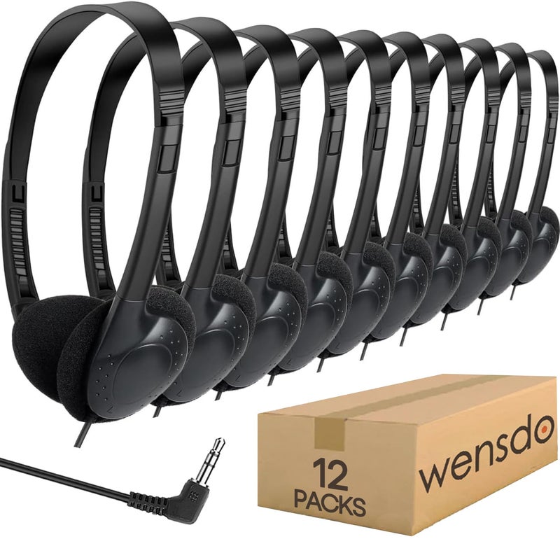 Wensdo 12 Pack Kids Headphones Bulk for Classroom School Students, Durable Wholesale Class Set Headphones for Kids Children Toddler Teen Boys Girls (HY857,12 Black) - Image 1