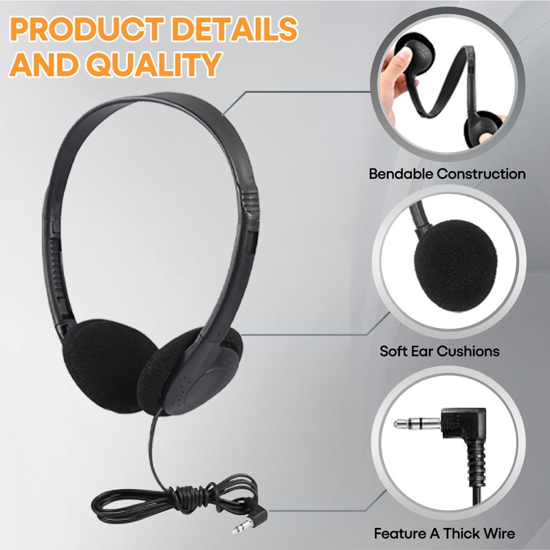 Wensdo 12 Pack Kids Headphones Bulk for Classroom School Students, Durable Wholesale Class Set Headphones for Kids Children Toddler Teen Boys Girls (HY857,12 Black) - Image 3