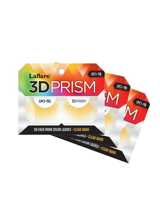 Laflare 3D Prism Color Lash Silk Clear Band Fluffy Volume Faux Mink Colored Eyelashes 3 Packs Bundle Special (Lpc1X3 Yellow) - Image 2