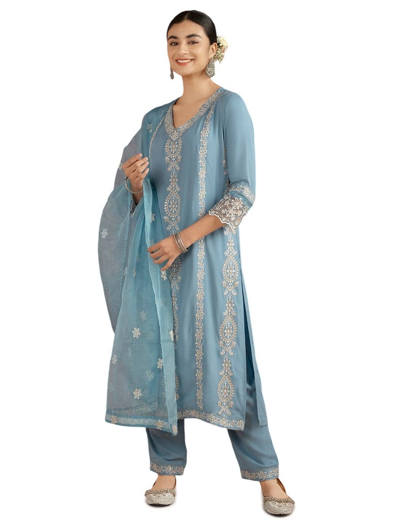 Kaari Rayon Staple Women's Kurta Set (KAAAW26WSKD-82026_Jodhpur Blue - Image 4