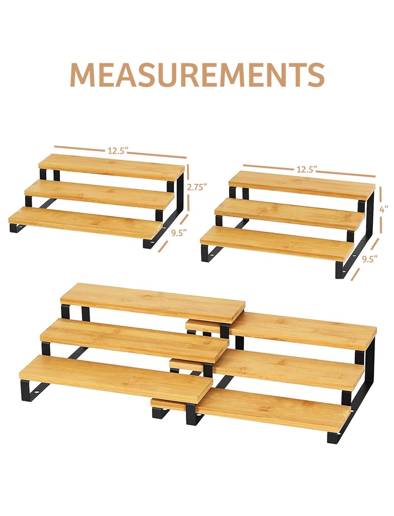 RoyalHouse Bamboo and Metal Expandable Spice Rack Organizer, Cabinet Shelf Organizers, 3-Tier Adjustable Kitchen Cabinet, Countertop Display Shelf, Space Organizer for Kitchen and Bathroom - Image 5