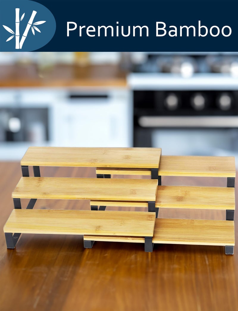 RoyalHouse Bamboo and Metal Expandable Spice Rack Organizer, Cabinet Shelf Organizers, 3-Tier Adjustable Kitchen Cabinet, Countertop Display Shelf, Space Organizer for Kitchen and Bathroom - Image 4