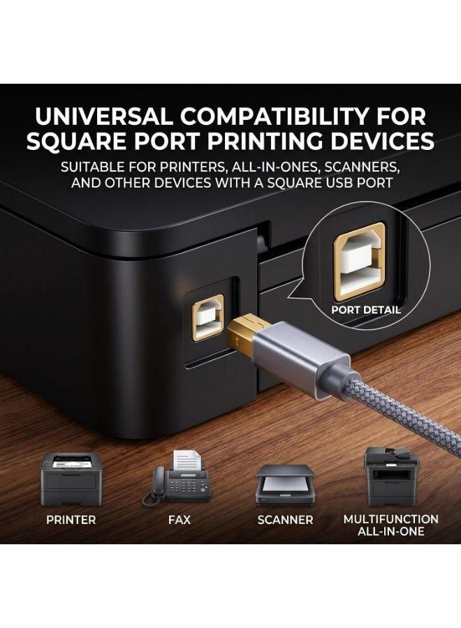 أبلينم كابل طابعة USB 2.0 (من النوع A ذكر إلى النوع B ذكر) - كابل مجدول عالي السرعة للطابعات والماسحات الضوئية، متوافق مع أجهزة HP وCanon وDell وLexmark وXerox وSamsung وغيرها (الطول: 3.28 قدم / 1 متر) - Image 3