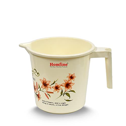 Homfine Printed Bath Mug 1Ltr for Multipurpose Use Home, Kitchen (Round, Plastic - Off White) (2) - Image 1