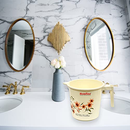 Homfine Printed Bath Mug 1Ltr for Multipurpose Use Home, Kitchen (Round, Plastic - Off White) (2) - Image 2