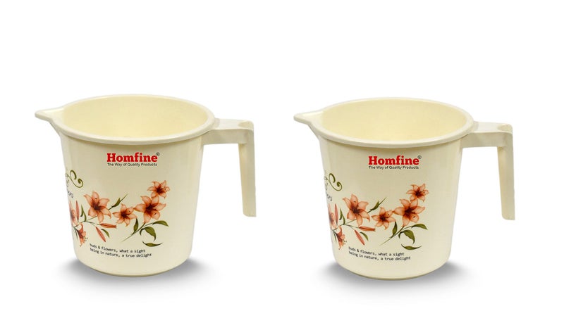Homfine Printed Bath Mug 1Ltr for Multipurpose Use Home, Kitchen (Round, Plastic - Off White) (2) - Image 4