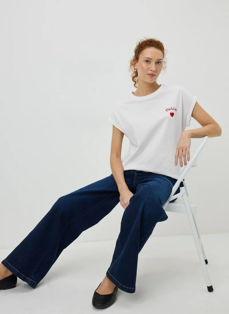 ماتلان White Paris Cap Sleeve T-Shirt