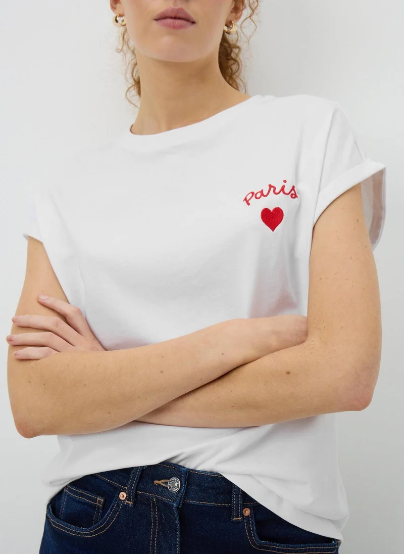 ماتلان White Paris Cap Sleeve T-Shirt