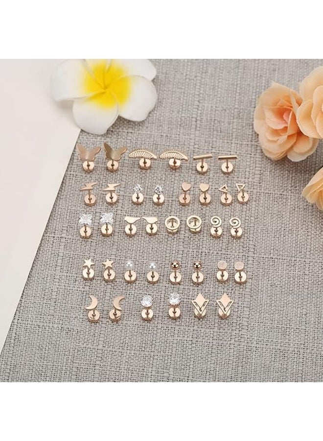 18 Pairs Titanium Steel Stud Cartilage Earrings Set, Hypoallergenic, Multiple Designs for Men and Women - Image 5
