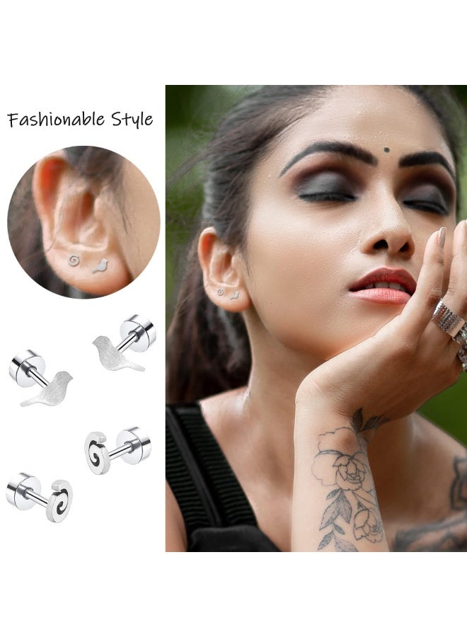 18 Pairs Titanium Steel Stud Cartilage Earrings Set, Hypoallergenic, Multiple Designs for Men and Women - Image 4