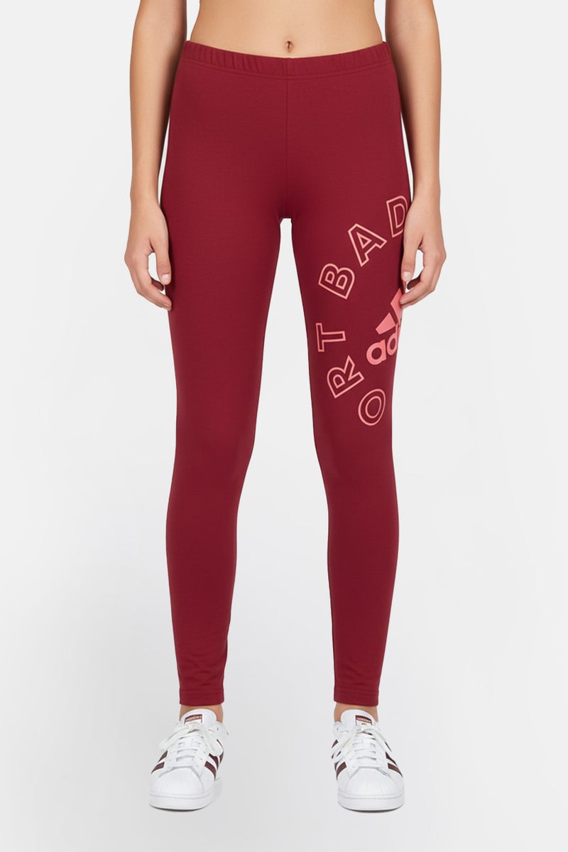 Adidas Kids Girl Sportswear Fit Brand Logo Leggings, Maroon - Image 1