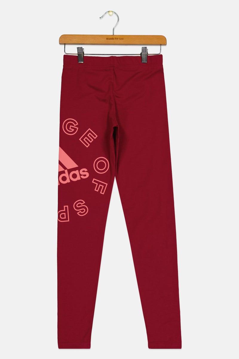 Adidas Kids Girl Sportswear Fit Brand Logo Leggings, Maroon - Image 2