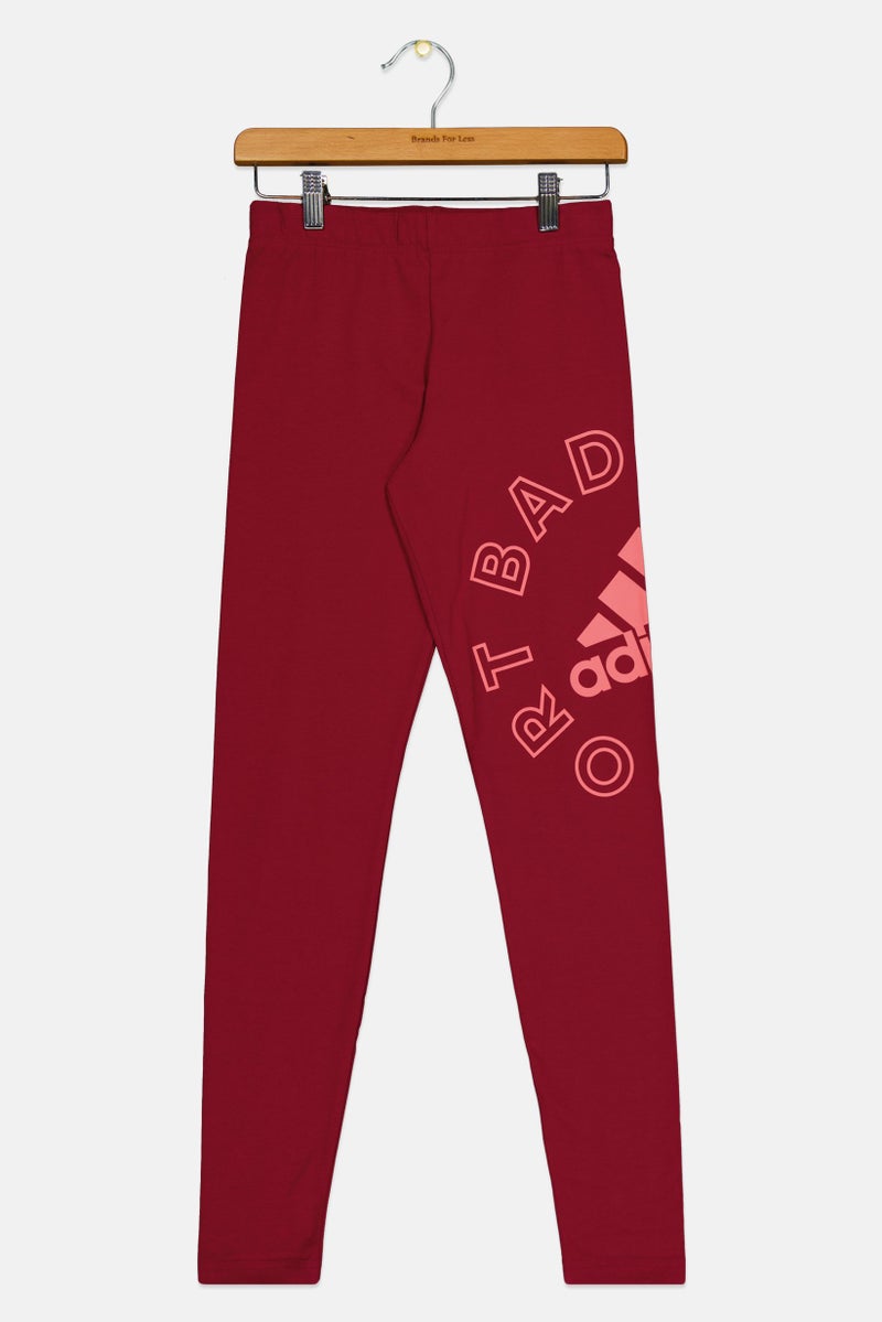 Adidas Kids Girl Sportswear Fit Brand Logo Leggings, Maroon - Image 3