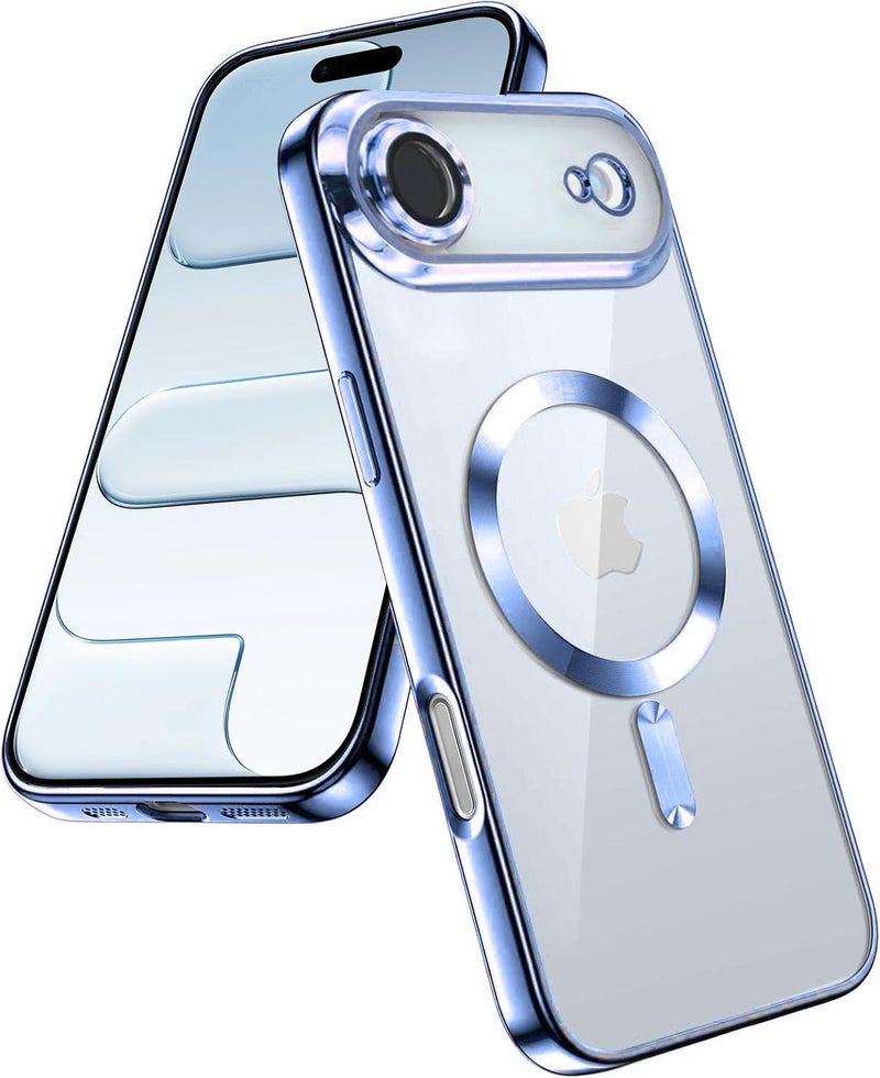 VONZEE Electroplating Transparent Clear Logo Back Cover TPU Compatible with iPhone 17 Air, Compatible with Magsafe, Full Body & Individual Camera Protection for Each Lens for Men & Women|Sierra Blue - Image 1