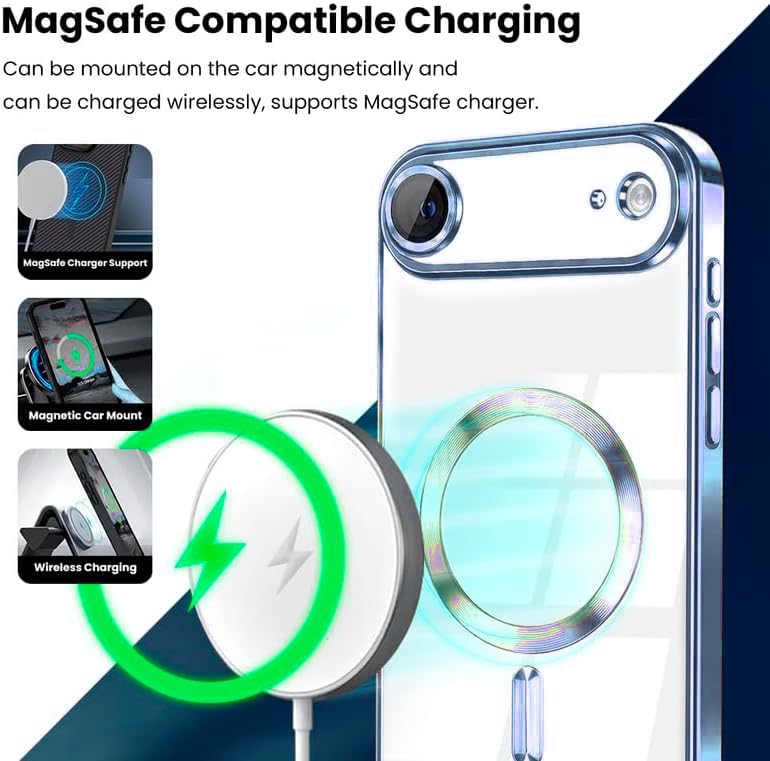 VONZEE Electroplating Transparent Clear Logo Back Cover TPU Compatible with iPhone 17 Air, Compatible with Magsafe, Full Body & Individual Camera Protection for Each Lens for Men & Women|Sierra Blue - Image 4