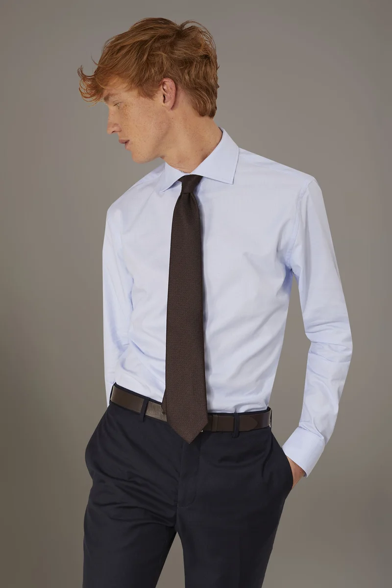 دوبل غانغر Classic shirt with french collar slim fit dobby fabric - Sky