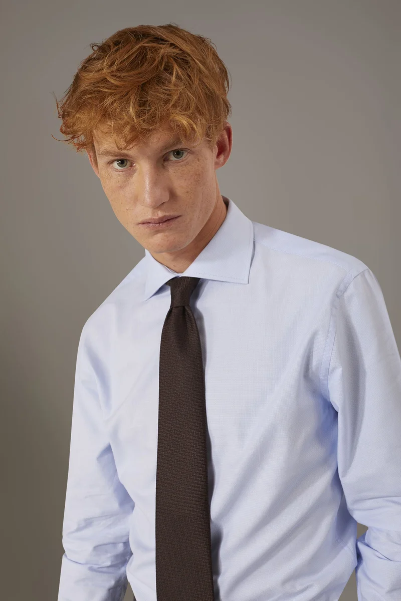 دوبل غانغر Classic shirt with french collar slim fit dobby fabric - Sky