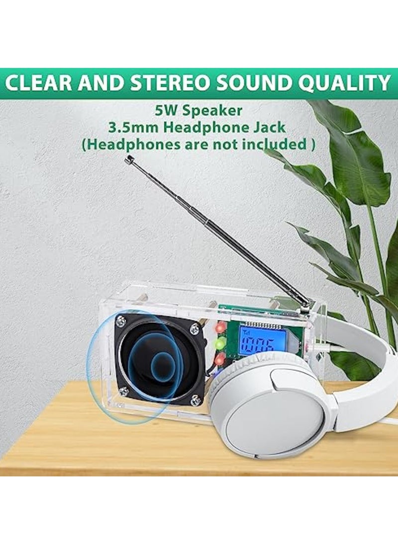 Soldering Project Radio, FM Radio Kit, Radio Assembly Kit, with LED Flashing Light, DIY Radio Kit with Headphone Jack LCD Display, Soldering Practice Kit FM 76-108MHz, Learning Teaching STEM Education