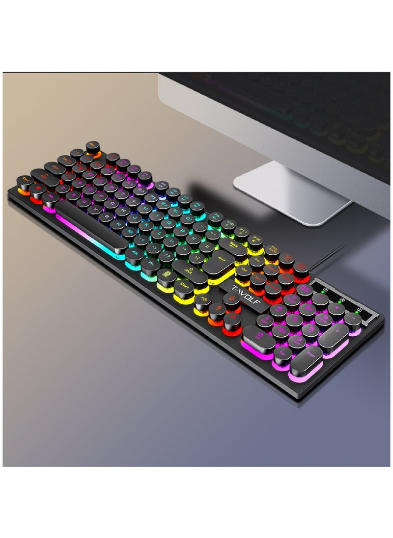 T-WOLF - 104 Round Key Wired Keyboard Membrane with Rainbow Backlight Effect for Office Laptop PC Gaming - Image 1