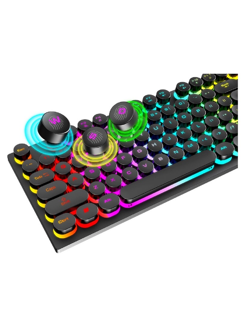 T-WOLF - 104 Round Key Wired Keyboard Membrane with Rainbow Backlight Effect for Office Laptop PC Gaming - Image 1