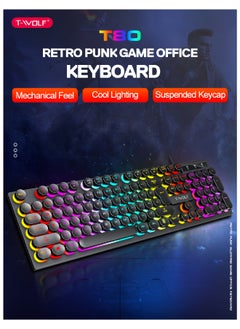 T-WOLF 104 Round Key Wired Keyboard Membrane with Rainbow Backlight Effect for Office Laptop PC Gaming  - Image 4