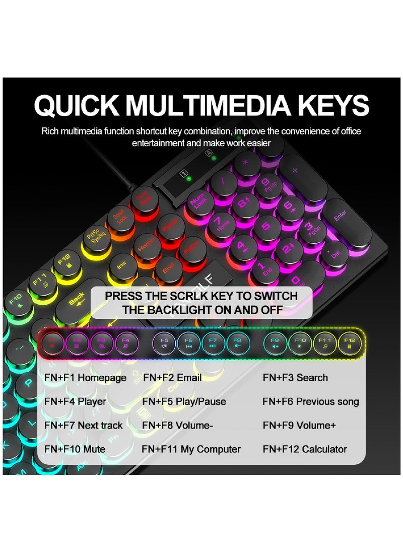 T-WOLF - 104 Round Key Wired Keyboard Membrane with Rainbow Backlight Effect for Office Laptop PC Gaming - Image 1