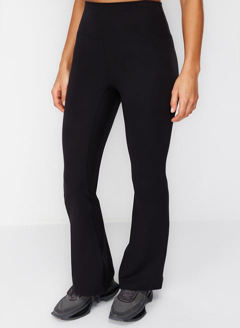 Black Brushed Soft Fabric Flare Yoga Knitted Sports Leggings THMSS24TY00019