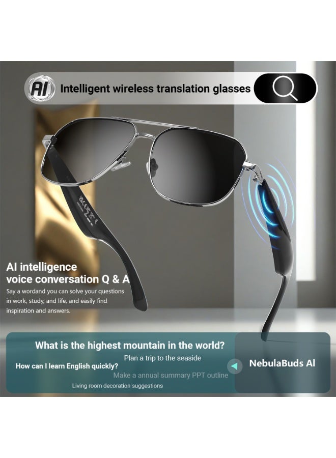 Smart Glasses with AI, Polarized Sunglasses with Bluetooth Speaker, Athletic, Outdoor, Sports UV Protection and Voice Control, Smart AI translation Glasses and Headphones, Translation in 144 languages, AI Chat, Music, Assistant via Bluetooth 5.4-grey  - Image 4
