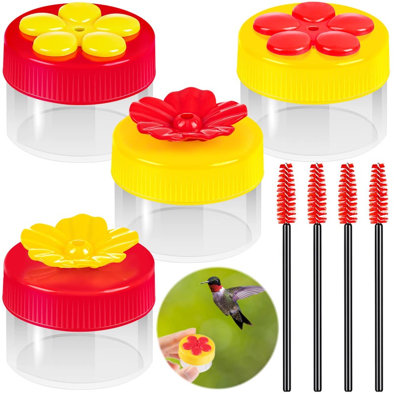 ZHBDMGK Hand Hummingbird Feeder, 4Pcs Mini Flower Hand Held Hummingbird Feeder with 4Pcs Cleaning Brush, Window Humming Wild Bird Feeders for Outdoor Supplies - Image 1
