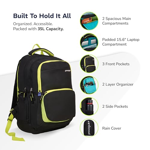 Provogue Pacer Smart laptop backpack with built-in rain cover, office backpack, travel bag, laptop bag for men and women with bottle holder and side pocket, with laptop sleeve, Midnight Black, 35 Ltr - Image 3