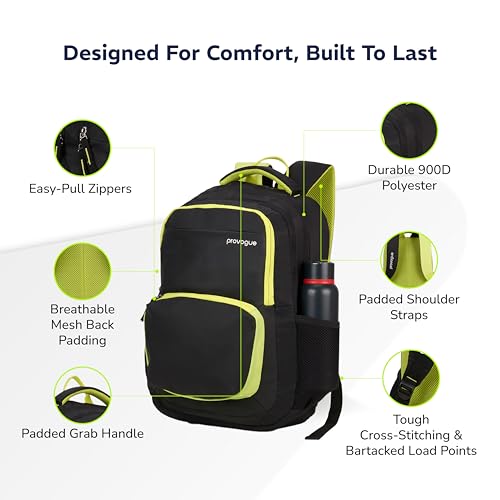 Provogue Pacer Smart laptop backpack with built-in rain cover, office backpack, travel bag, laptop bag for men and women with bottle holder and side pocket, with laptop sleeve, Midnight Black, 35 Ltr - Image 4
