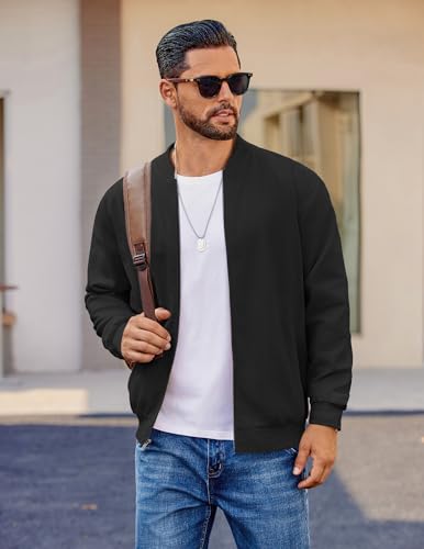 COOFANDY Men's Lightweight Bomber Jacket Fashion Flight Jackets Full Zip Light Windbreaker Black, Small - Image 3