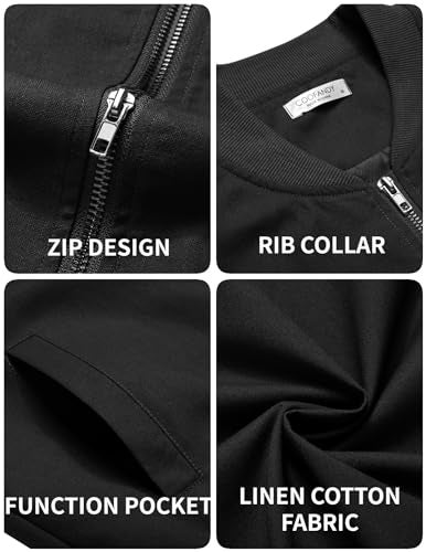 COOFANDY Men's Lightweight Bomber Jacket Fashion Flight Jackets Full Zip Light Windbreaker Black, Small - Image 5