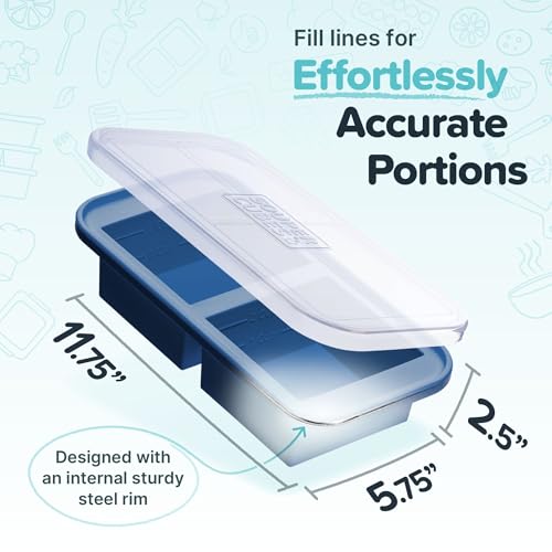 Souper Cubes 2 Cup Silicone Freezer Tray with Lid, Perfect for Storing Lasagna, Leftovers, Sauces, Portioned Meals and More, Silicone Freezer Mold for Meal Prepping - Blueberry - 1-Pack - Image 4