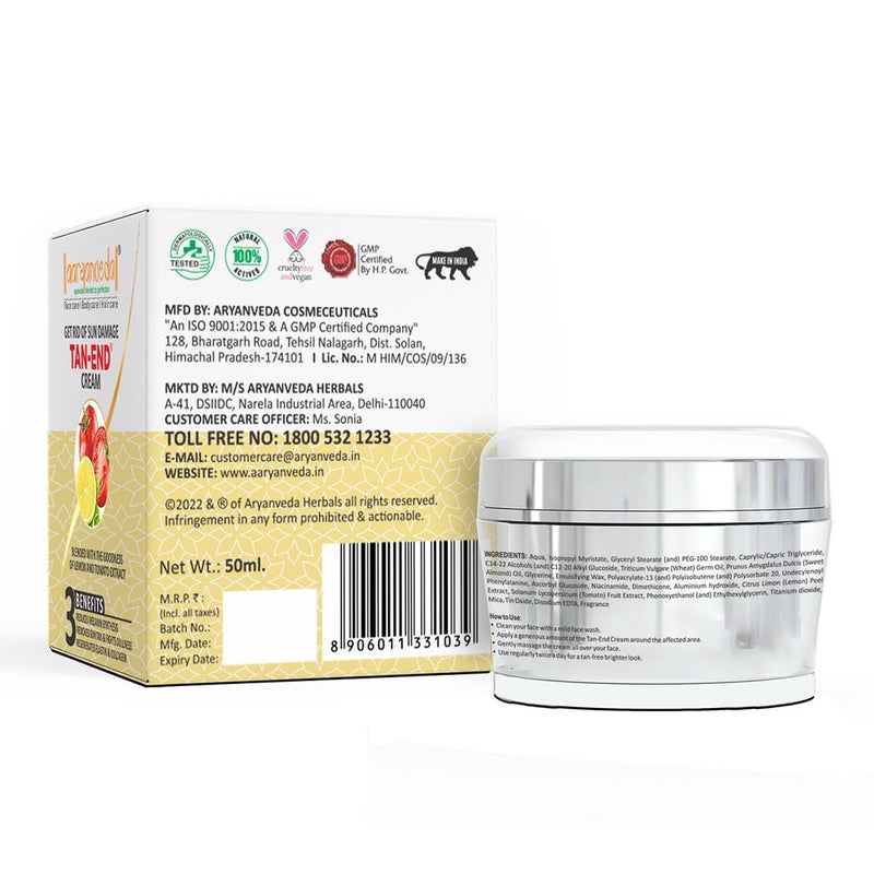 Aryanveda Tanend Face Cream For Fairness Tan Removal Anti Oxidant Man Women 50 Gm Pack Of 1 - Image 2