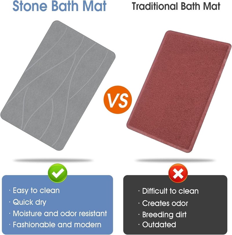 TMOHRA Stone Bath Mat,Fast-Drying Diatomaceous Earth Shower Mat, Non-Slip Super Absorbent Bathroom Floor Mat, Quick Drying Mat Natural Easy to Clean for Bathroom Tub, Floor,Kitchen,Home Decor (Grey 2) - Image 3
