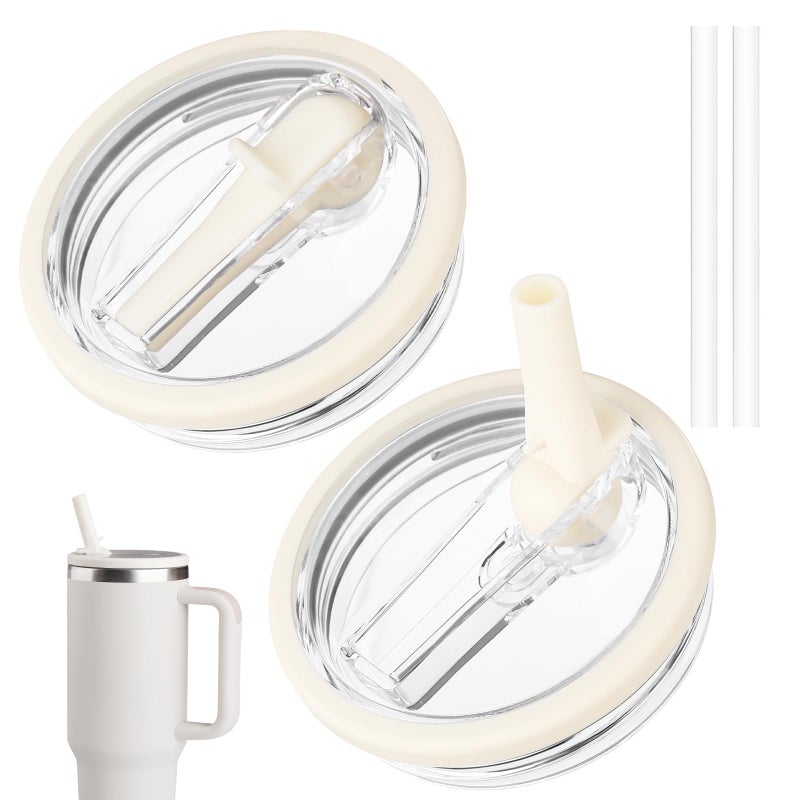 SBMKK 40 oz Tumbler Flip Straw Lid Replacement fit for Stanley Quencher Spill Proof Tumbler Cover for Stanley Cup Cream White 