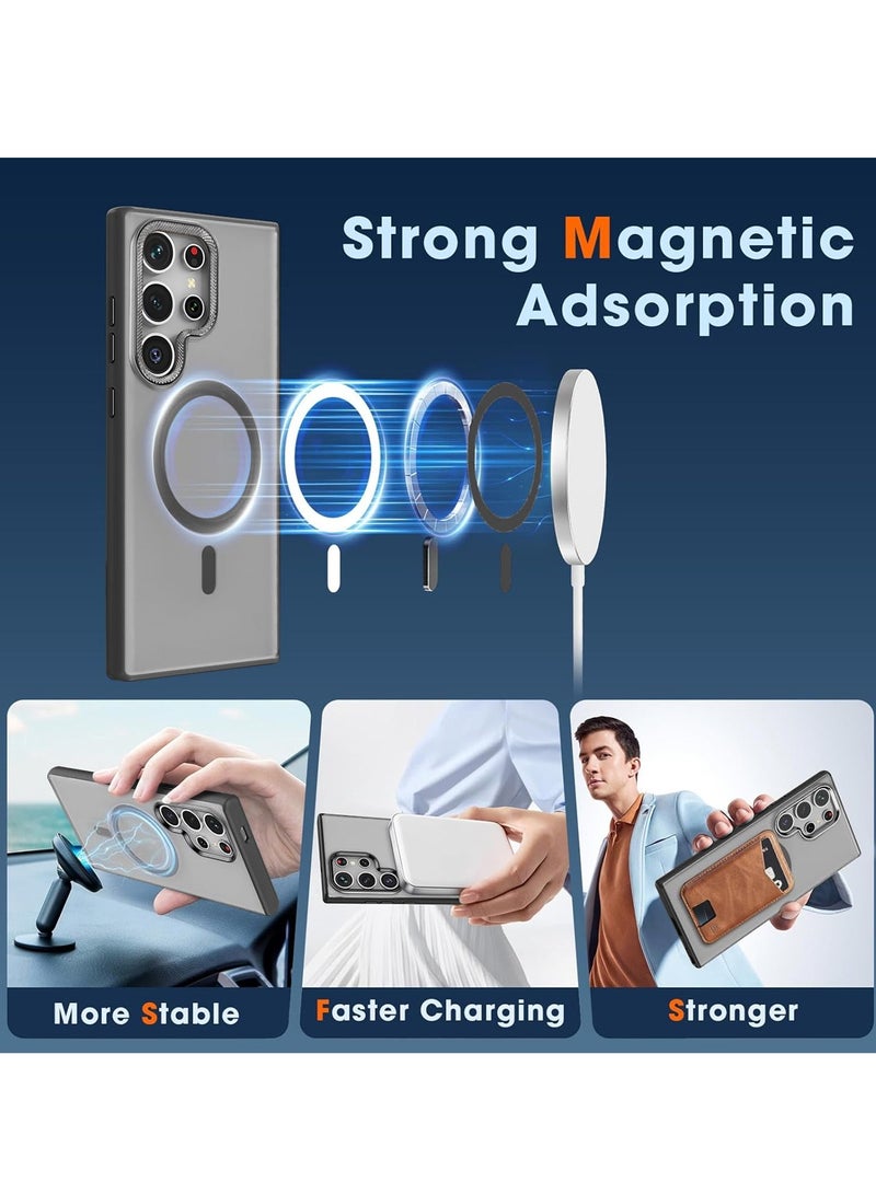 Wtech Samsung Galaxy S25 Ultra 5G 2025 Premium Matte Frosted Back, Silicone Sides With MagSafe Supported Case Cover - Black - Image 3