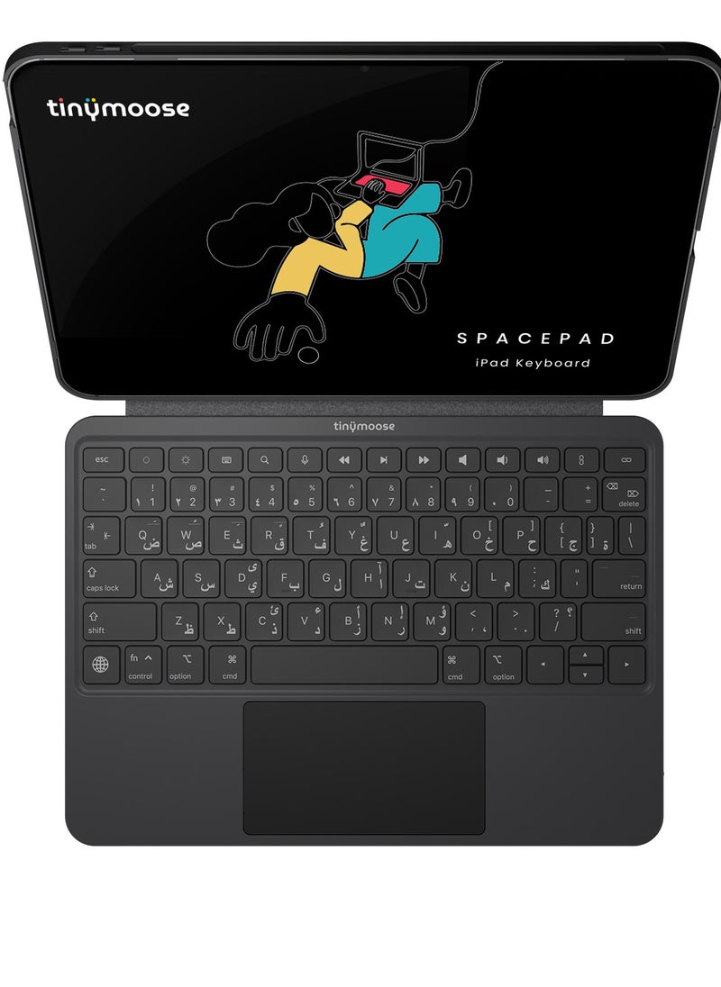 TinyMoose - SpacePad Magic Keyboard for iPad – 3-Way Multi-Touchpad, 7-Color Backlit, Scissor Keys, Detachable Design, Bluetooth 5.0 – Compatible with iPad Pro 12.9 2018-2022 / iPad Air 13 2024 – Carbon Black – Supports English & Arabic - Image 1