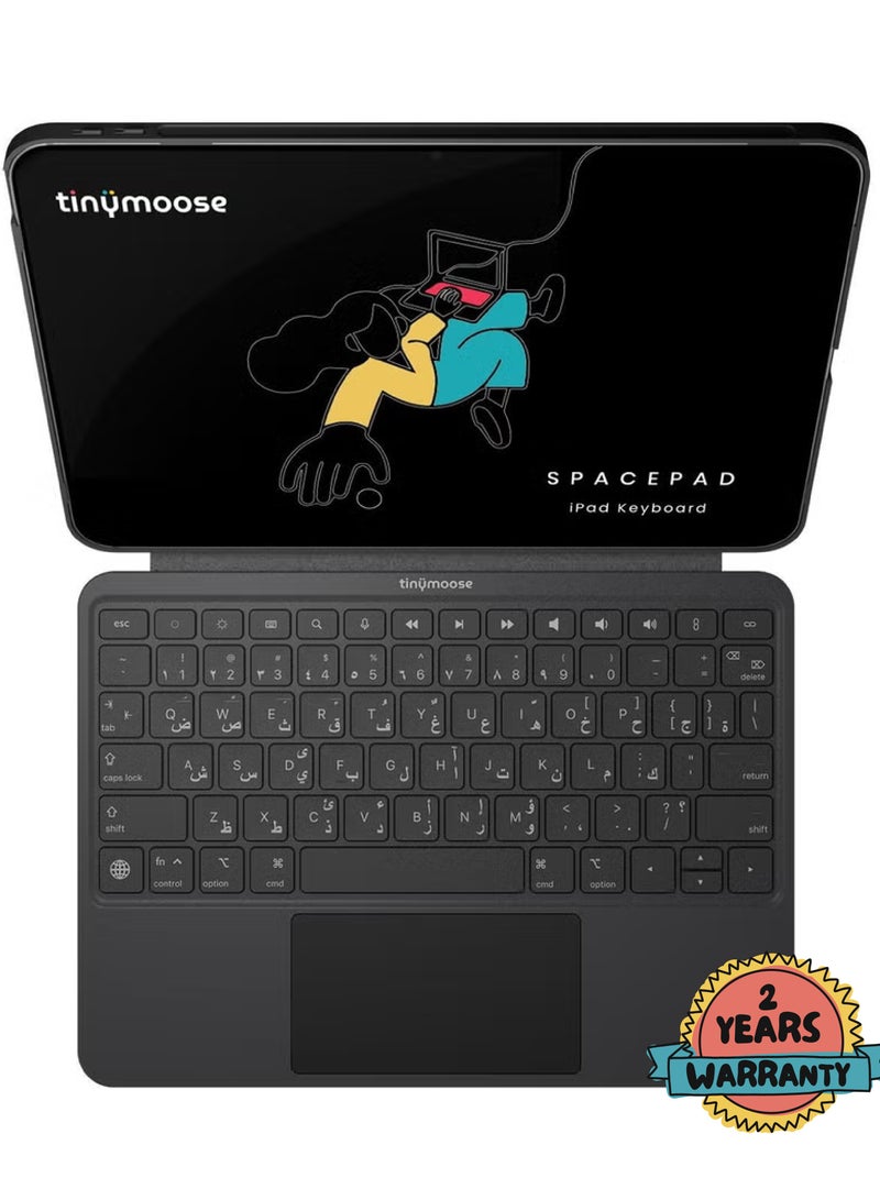 TinyMoose iPad Keyboard SpacePad — Compatible with iPad Air 13 (2024–2025), iPad Pro 12.9-inch (2018–2022) — Arabic and English Keyboard, 3-Way Multi-Touch Trackpad, RGB Backlit Keys, Detachable Slim Design, 200-Hour Battery Life, Scissor Keys, Bluetooth (Keyboard Only) — Carbon Black - Image 1